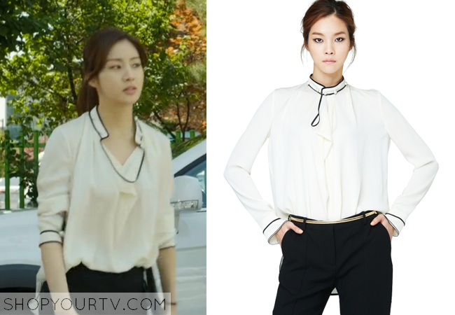 Oh Soo Hyun's Pearl Embellished White Blouse