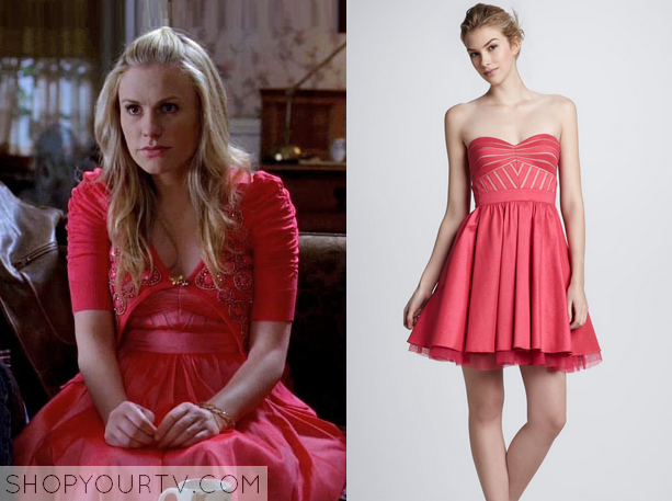 Sookie Stackhouse (Anna Paquin) wears this pink strapless metallic dress in...