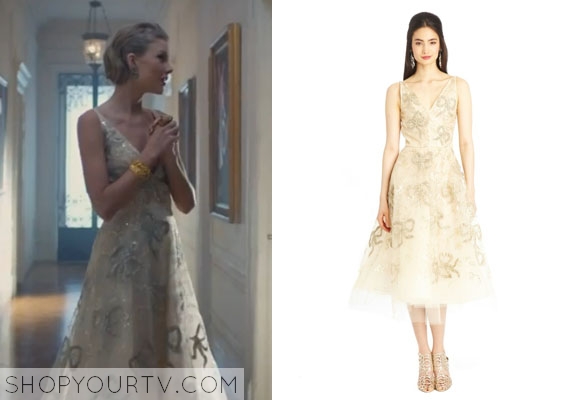 Blank Space Music Video Taylor Swift S Champagne Bow Detail Tulle Dress Shop Your Tv