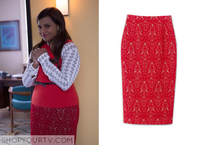 The Mindy Project: Season 3 Epsiode 11 Mindy's Red Lace Printed Skirt |  Fashion, Clothes, Outfits and Wardrobe on | Shop Your TV