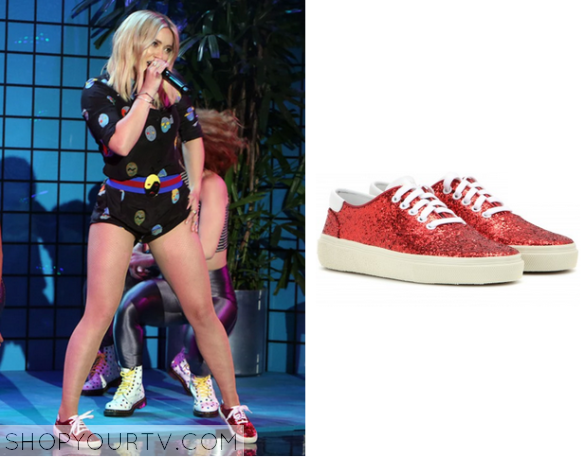 red sequin sneakers