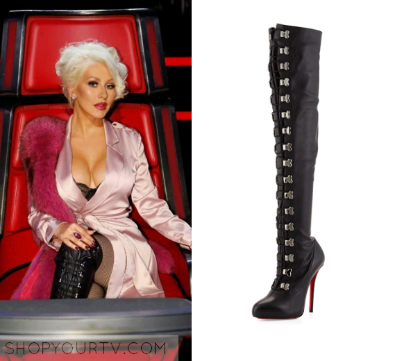 Christina Aguilera wears these black leather knee high buckled up boots in ...