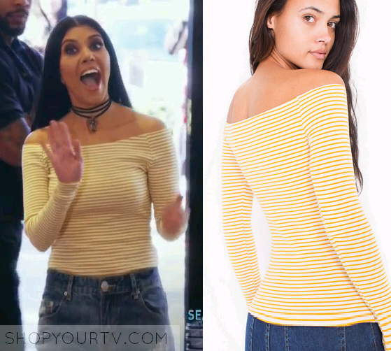 yellow striped off the shoulder top