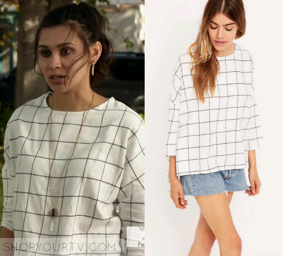 Faking It: Season 3 Episode 10 Sabrina's White Grid Sweater | Shop Your TV