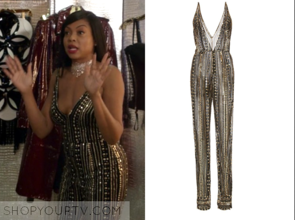 Click Product to Zoom Naeem Khan Metallic Beaded V-Front Jumpsuit