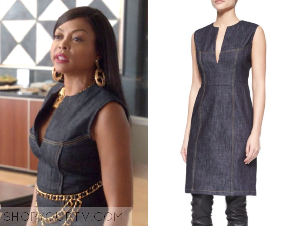 Derek Lam Denim Split-Neck Sheath Dress