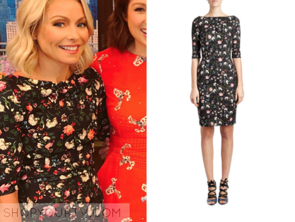 ERDEM FLORAL V-BACK SHEATH DRESS, BLACK/MULTI