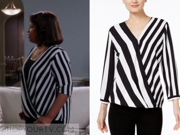 ALFANI STRIPED HIGH-LOW BLOUSE