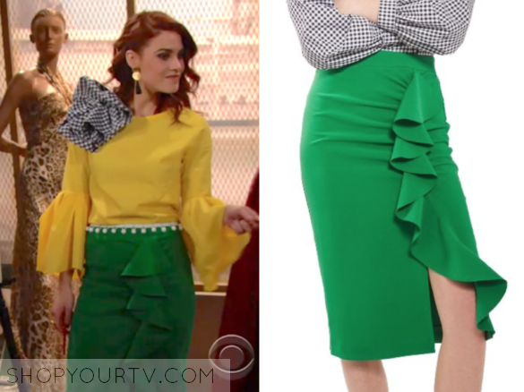 Green pencil skirt with ruffle top