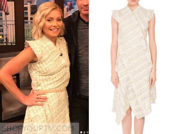PROENZA SCHOULER PLAID BOUCLE ASYMMETRIC-BUTTON DRESS