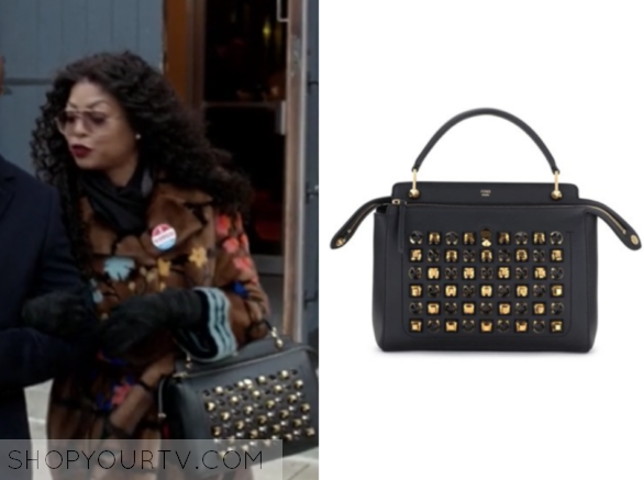 FENDI DOTCOM STUDS CALFSKIN LEATHER SATCHEL - BLACK