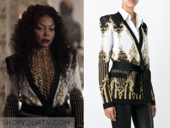 BALMAIN patterned baroque belted jacket