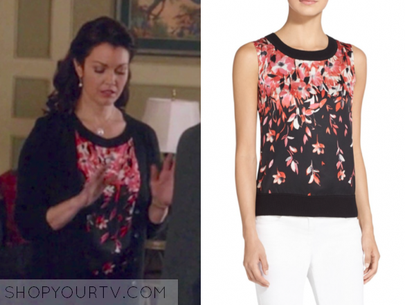 st. john BLACK FLAMINGO DEGRADE FLORAL PRINT SHELL