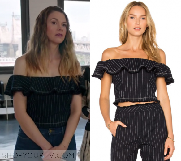 Younger: Season 4 Episode 5 Liza's Striped Off Shoulder Top | Shop Your TV