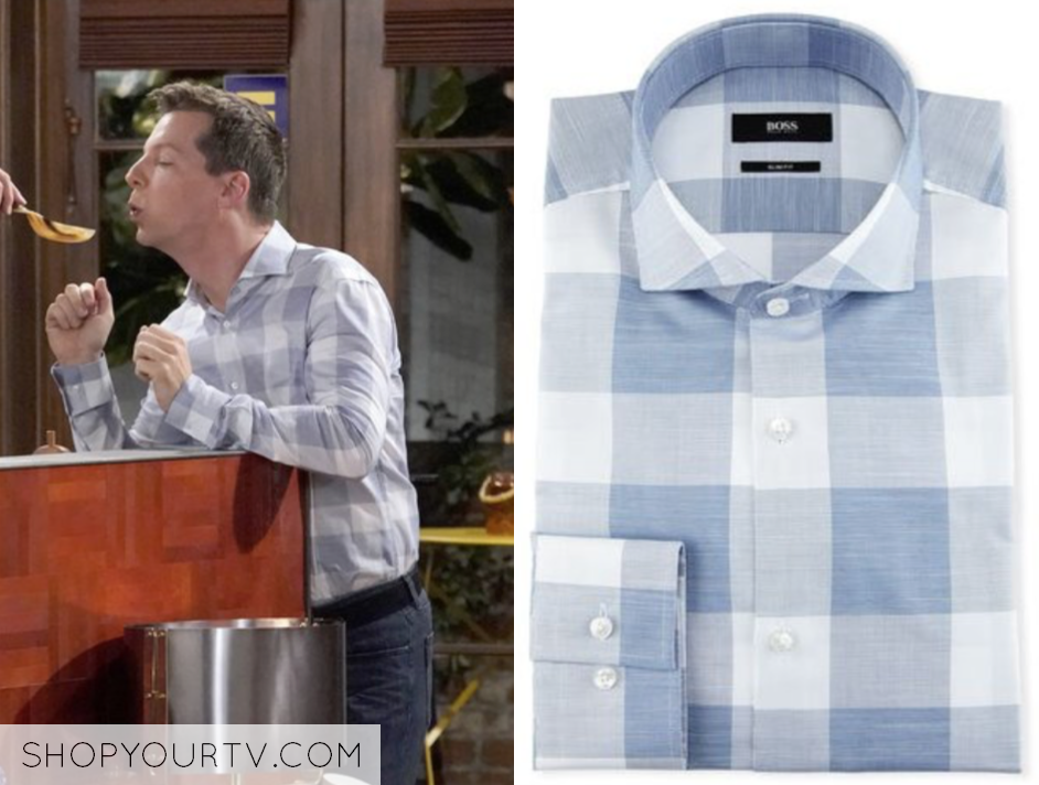 BOSS Enlarged-Check Slim-Fit Dress Shirt, Blue/White