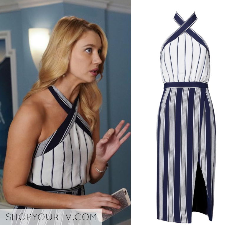 blue and white striped halter dress