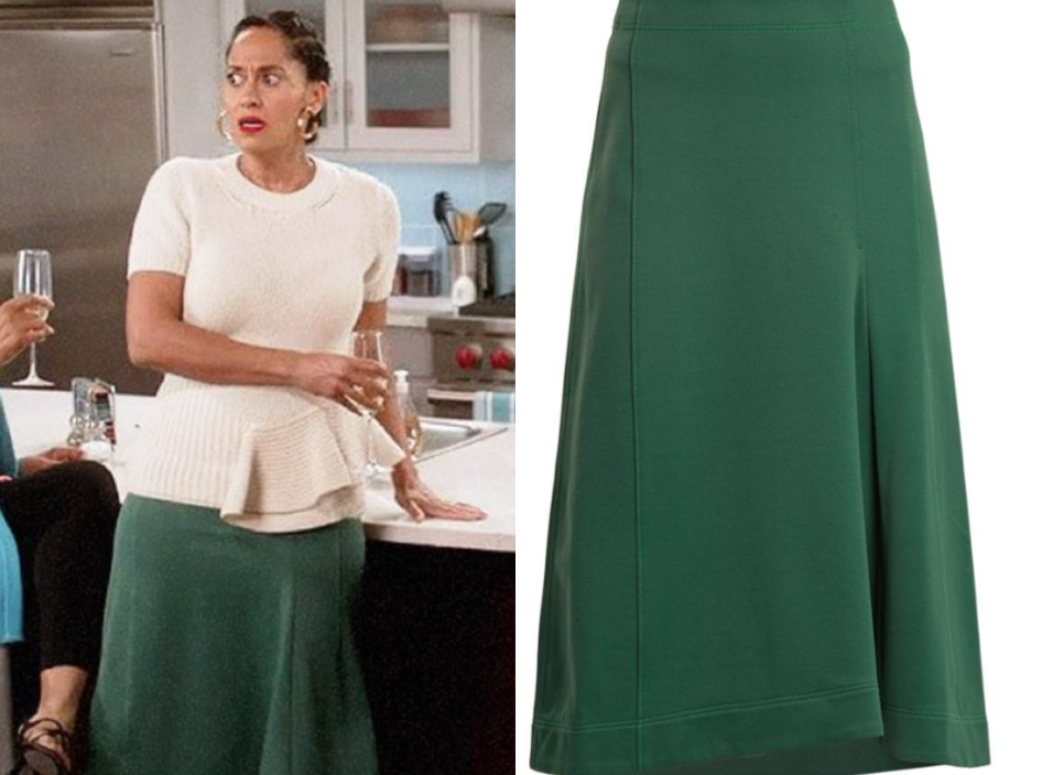 TIBI Topstitched knee-length A-line skirt