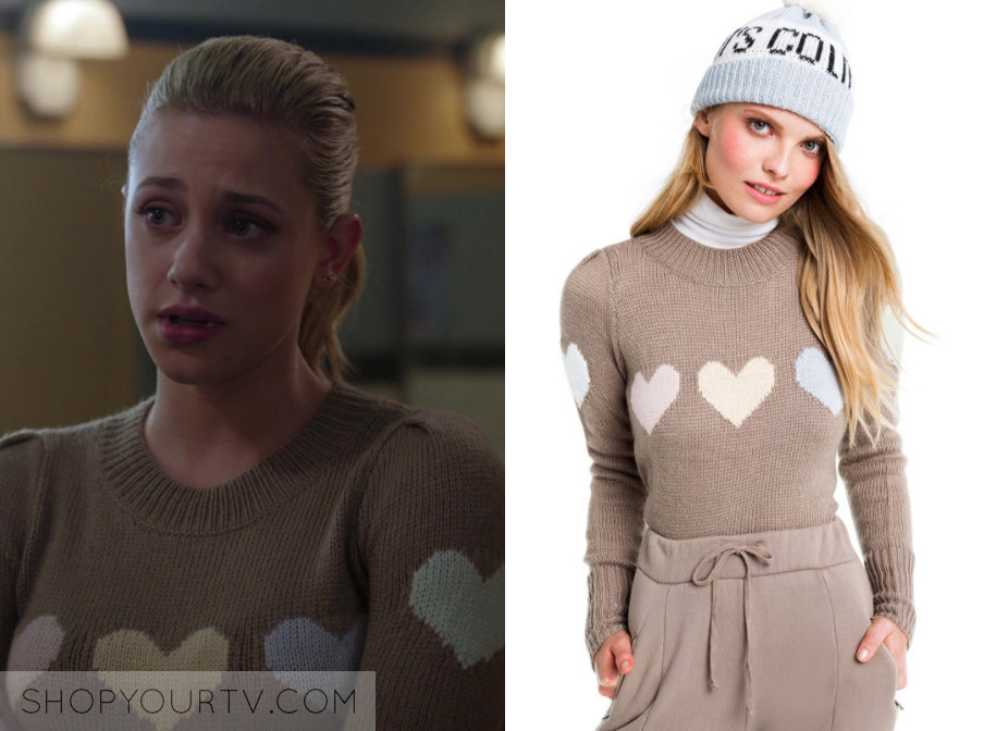 Riverdale: Season 2 Episode 16 Betty's Tan Heart Knit Sweater | Shop ...