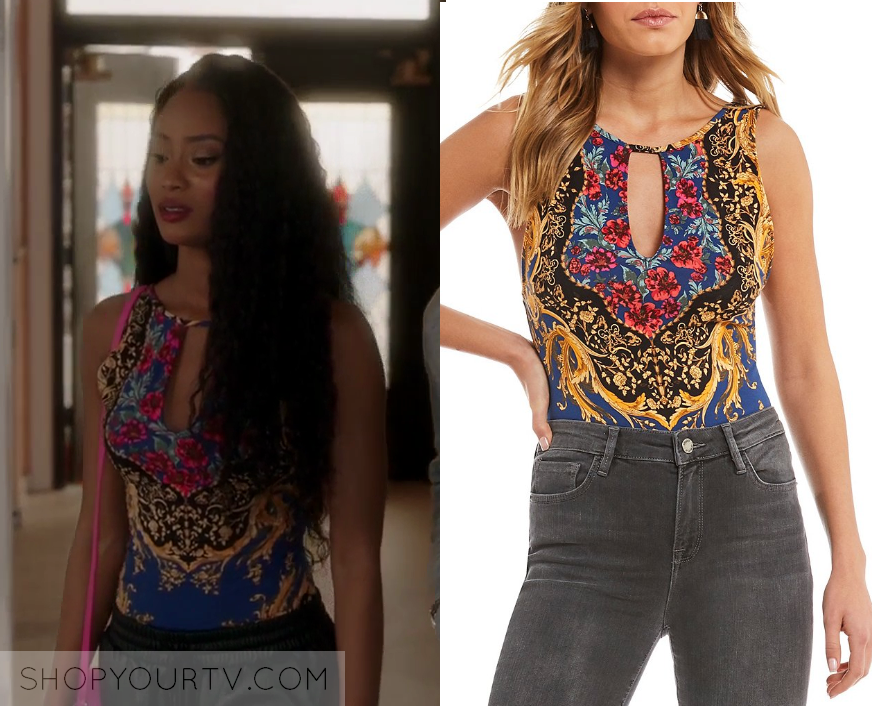 Famous in Love: Season 2 Episode 8 Tangey's Printed Keyhole Bodysuit ...