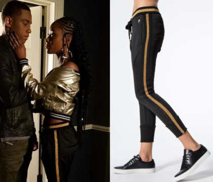 black trousers with gold side stripe