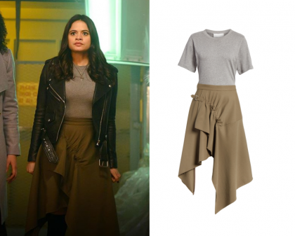 Charmed: Season 1 Episode 8 Mel's Khaki/Grey Midi Dress | Shop Your TV