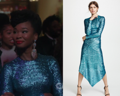 Dynasty: Season 2 Episode 7 Monica's Blue Sequin Long Sleeve Dress ...