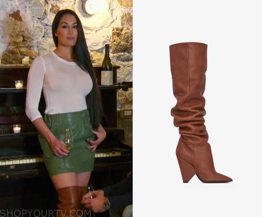 Saint Laurent Cognac Leather Niki Boots 36.5 worn by Herself (Brie Bella)  in Total Bellas (S04E10)