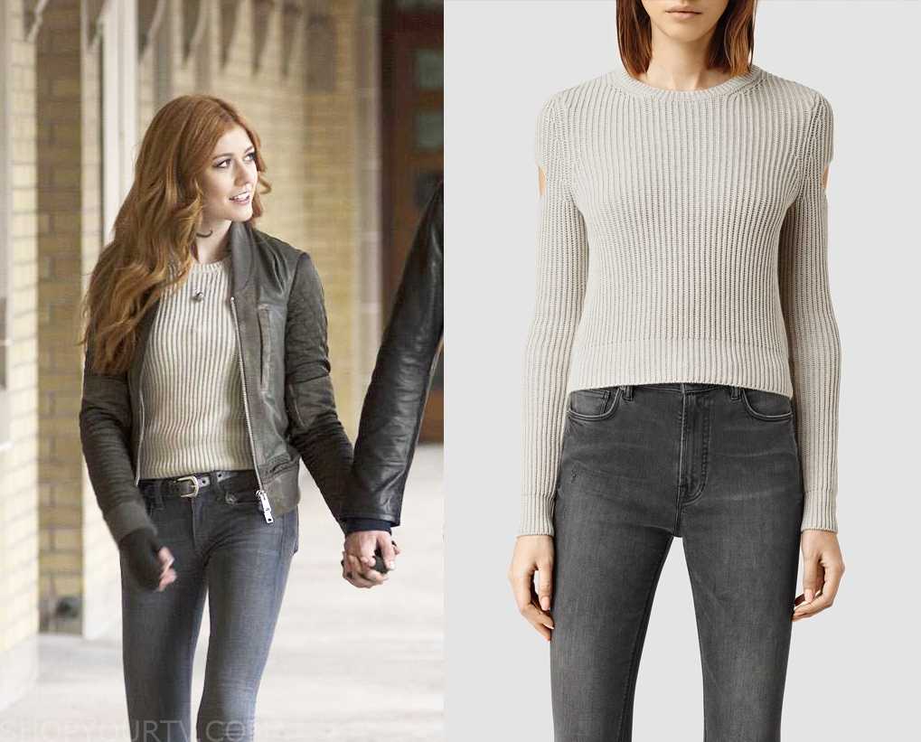 Shadowhunters: Season 3 Episode 14 Clary's Cutout Shoulder Cropped Sweater  | Fashion, Clothes, Outfits and Wardrobe on | Shop Your TV