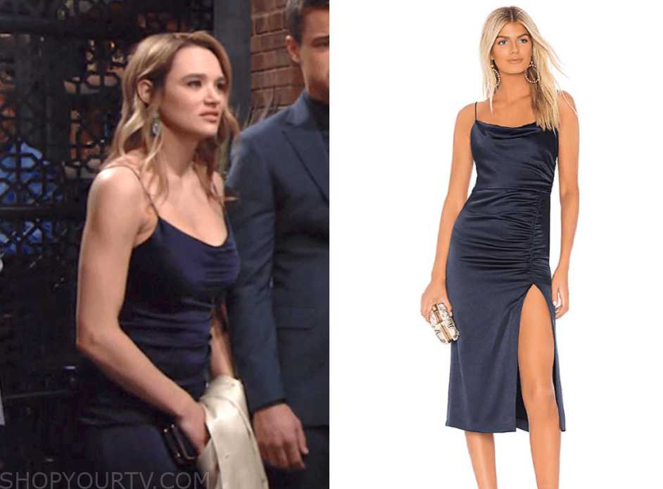 The Young and the Restless: April 2019 Summer's Navy Blue Slit Dress ...