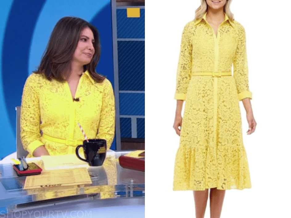 Good Morning America: April 2019 Cecilia Vega's Yellow Lace Belted ...