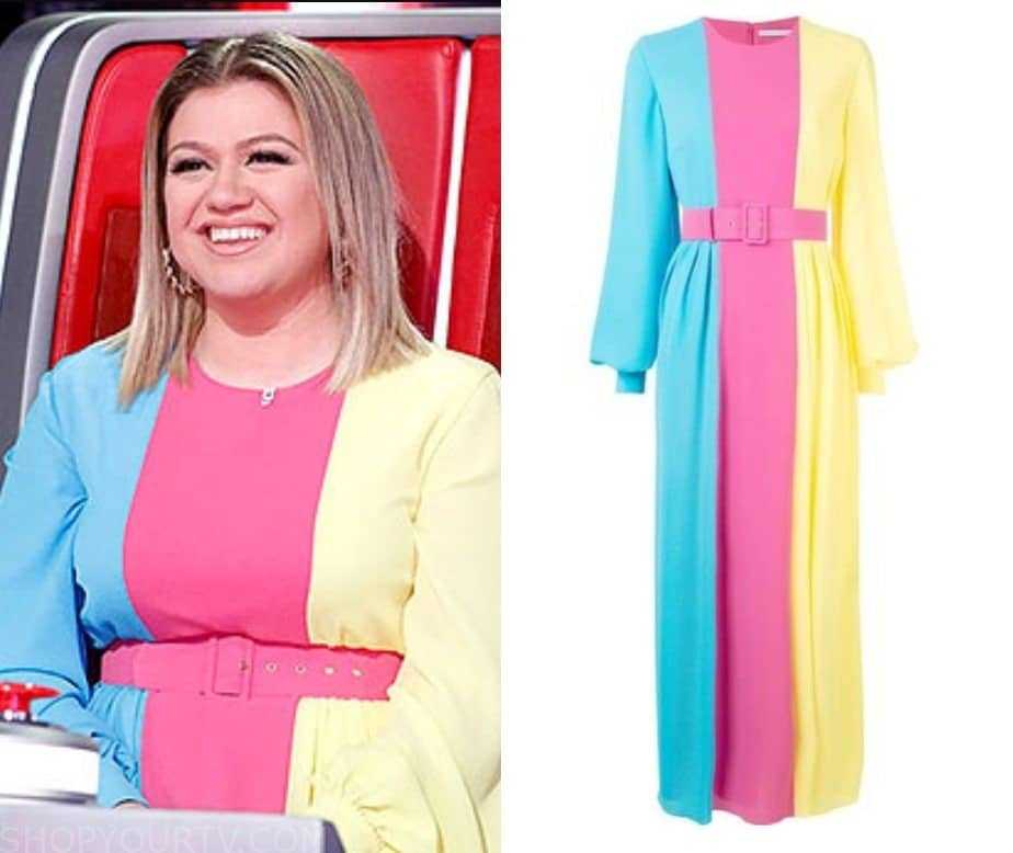 The Voice: Season 19 Kelly’s Pink/Yellow/Blue Colorblock Maxi Dress ...