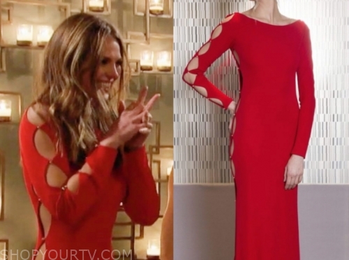 Hannah Brown's Red Cutout Sleeve Gown 