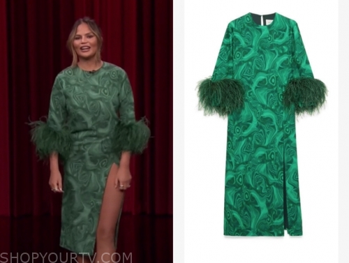 green feather dress