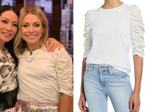 Live with Kelly and Ryan: August 2019 Kelly Ripa's White Ruched Sleeve ...