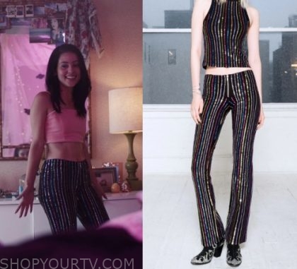 black pants with sequin stripe