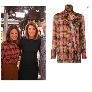 Bianna wore this printed tie neck blouse on the news 
