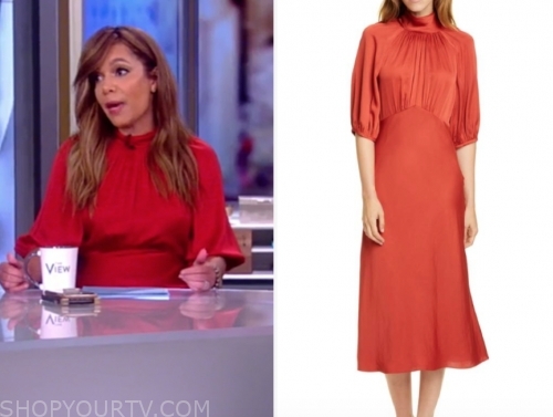 The View: September 2019 Sunny Hostin's Red Silk Mock Neck Midi Dress ...