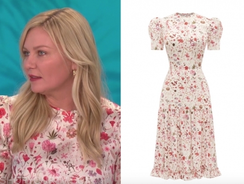 The Talk: September 2019 Kirsten Dunst's Floral Satin Midi Dress ...