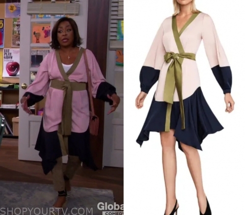 The Neighborhood: Season 2 Episode 2 Tina's Color Block Wrap Dress ...