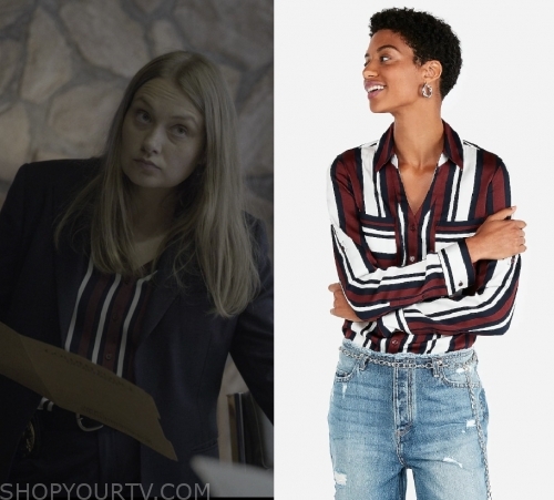 Unbelievable: Season 1 Episode 2 Karen's Burgundy Striped Shirt | Shop ...