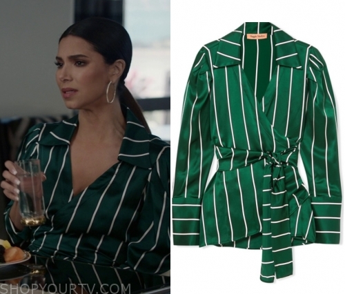 Grand Hotel: Season 1 Episode 12 Gigi's Green Striped Silk Shirt | Shop ...