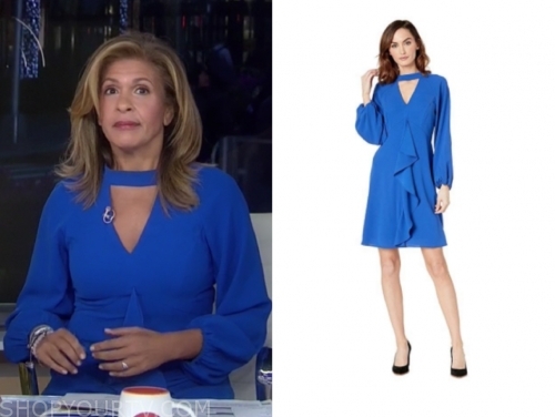 The Today Show: October 2019 Hoda Kotb's Blue Keyhole Ruffle Dress ...