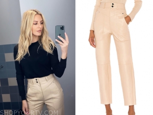E! News: Daily Pop October 2019 Morgan Stewart's Beige Leather Pants ...