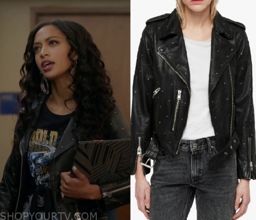 All American: Season 2 Episode 2 Olivia's Black Studded Jacket | Shop ...