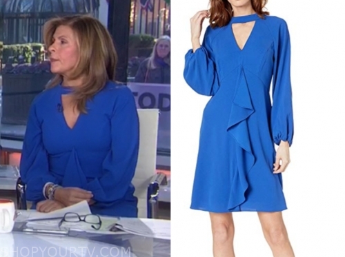 The Today Show: November 2019 Hoda Kotb's Blue Keyhole Ruffle Dress ...