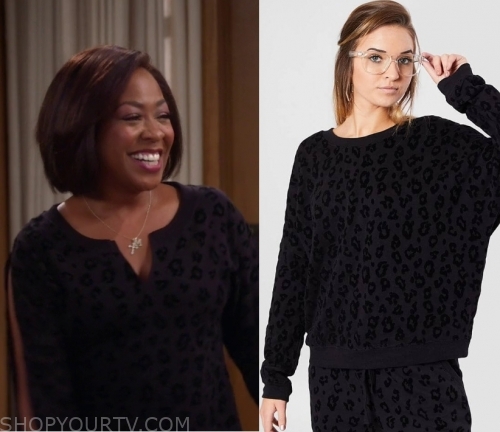 The Neighborhood: Season 2 Episode 7 Tina's Black Leopard Sweatshirt ...