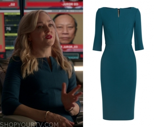 Bull: Season 4 Episode 9 Marissa's Teal Split Neck Dress | Shop Your TV