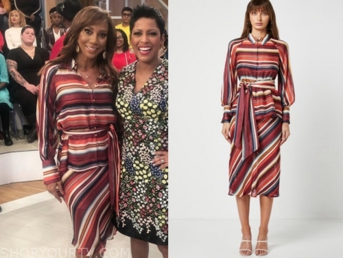 holly robinson peete's orange stripe blouse and skirt