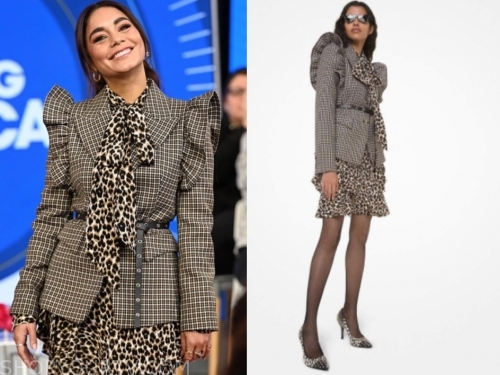 vanessa hudgens's leopard top and skirt, check blazer