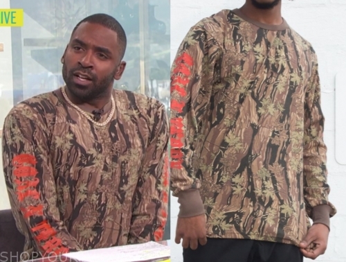 justin sylvester, E! news, camo sweater
